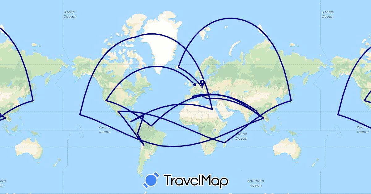 TravelMap itinerary: driving in Argentina, Bangladesh, Brazil, Canada, Costa Rica, Czech Republic, Egypt, Spain, Greece, Iceland, Italy, Japan, Madagascar, Myanmar (Burma), Mexico, Netherlands, Peru, Suriname, Thailand, United States (Africa, Asia, Europe, North America, South America)
